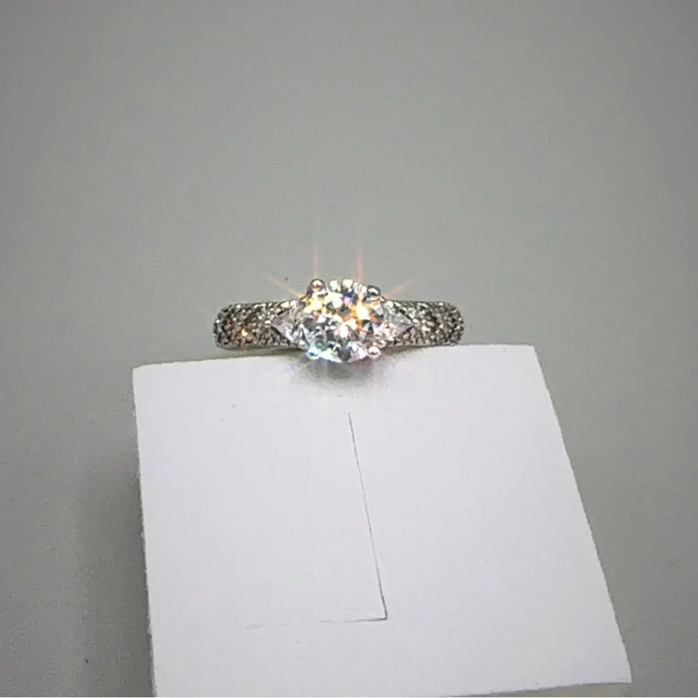 Silver Wedding Ring Diamond Simulant Adjustable New - Picture 13 of 15